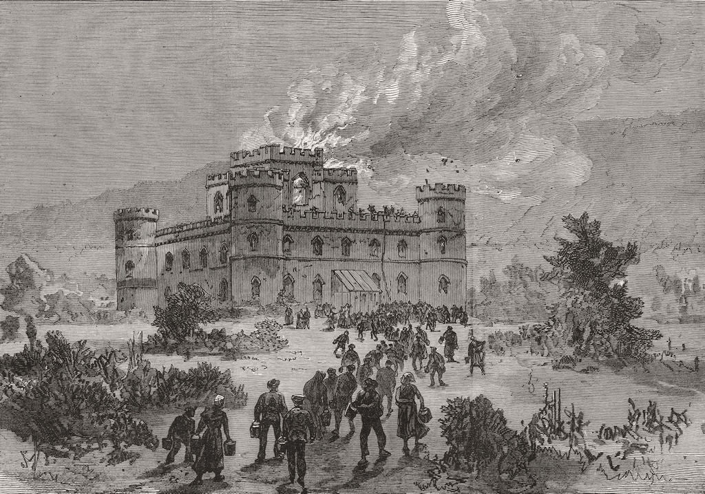 SCOTLAND. The fire at Inverary Castle 1877 old antique vintage print picture